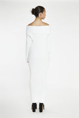Knitted Bardot Maxi Dress - White