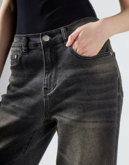 Black Vintage Wash Flared Leg High Rise Jeans