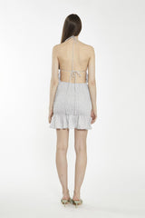 Light-Grey Halter-Neck Shirred Mini-Dress