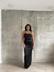 Black Satin Maxi-Dress