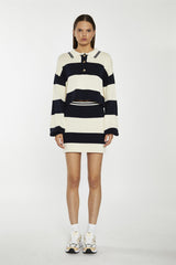 Navy-Cream Stripe Collared Jumper