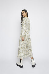 Stone-Sun-Moon Long-Puff-Sleeve-Button-Front Maxi-Dress