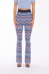 Flared Long Trousers - Lilac Blue Chevron