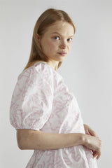 White-Pink Bow V-Neck Mini-Dress