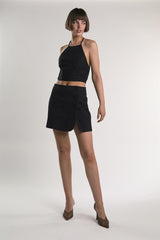 Black Button-Up Mini-Skirt