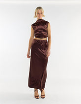 Brown Velvet Mid-Rise Maxi Skirt