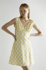 Yellow Ombre Check V-neck Mini-Dress