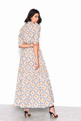 Floral Cottage Gingham Tiered Maxi Dress with Frill Neck