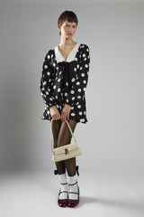 Black Large Spot Lace Trim Long Sleeve Playsuit