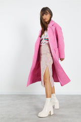 Bright Pink Marl Midi Coat with Lapel Collar