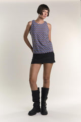 LADIES TOP-BLUE DITSY FLORAL-2Xtra Small
