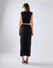 Black Low-Waist Column Maxi Skirt