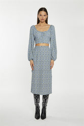 Pencil Midi Skirt - Blue Lime Ditsy