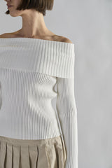 White Bardot Long-Sleeve Jumper