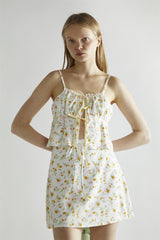 Orange-Pink Spring-Floral A-Line Mini-Skirt