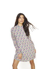 Multi Geo Swirl High Neck Oversized Mini Dress