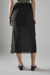 Black Check High-Waist Split Thigh Midaxi-Skirt