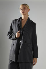 Grey-Pinstripe Double-Breasted Blazer