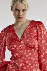Coral-Pink Daisy Long-Sleeve Top