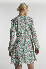 Green-Daisy Long Sleeve Mini-Dress