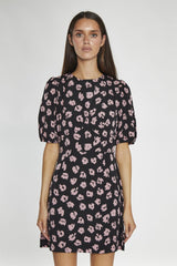 Black Pink Splodge Round Neck Mini Drerss