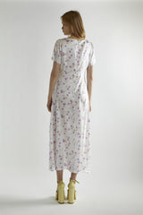 Lilac Watercolour-floral V-Neck Maxi-Dress