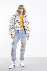 Multi Abstract Print Puffer Jacket