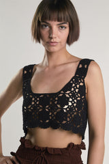 Black Crochet Crop-Top
