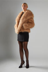 Caramel Oversized-Collar Faux- Fur Coat