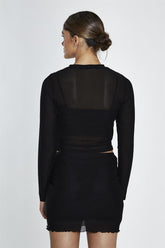 Black Mesh Lettuce Trim Mini Skirt