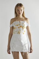 Marigold Floral White Corselette Crop-Top
