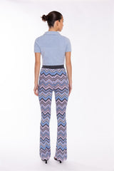 Flared Long Trousers - Lilac Blue Chevron