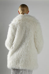 Cream Collared Faux Fur-Coat