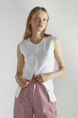 White Button Front Vest-Top
