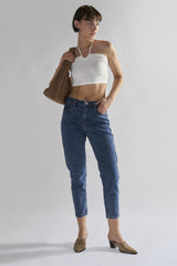 Mid Stonewash Straight Leg Slim Fit Jeans