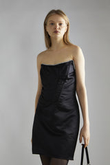 Black-Satin Rhinestone-Trim Mini-Dress