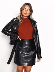 Black Croc PU Mini Skirt