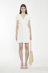 Shift Short Dress - White Amber Ditsy