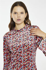 Multi-Ditsy-Velvet Long-Sleeve-Peplum Mini-Dress