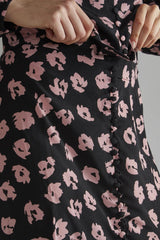 Black-Pink Splodge Button-Front Midi-Skirt