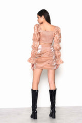 Nude Shimmer Draped Front Mini Skirt