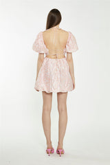 Pink Flower Organza Mini Dress