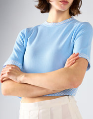 Light Blue White Trim Detail Crop Top
