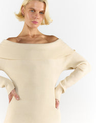 Light-Stone Bardot-Knitted Midi-Dress