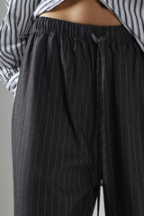Dark-Grey-Pinstripe Wide-Leg Trousers
