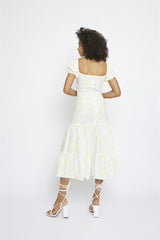 Yellow-Brushstroke-Flower Tiered Maxi-Dress