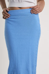 Azure-Blue Textured-Knit Midi-Skirt
