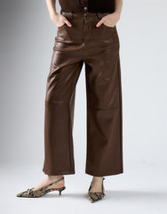 Brown Pu Straight Leg Trousers