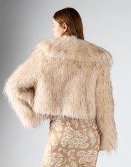 Off White Brown Short Fur Jacket