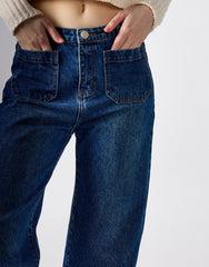 Wide Leg Jeans - Dark Blue Stonewash